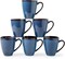 Coffee Mugs Set of 6, Large Ceramic Blue Coffee Mugs Set with handle